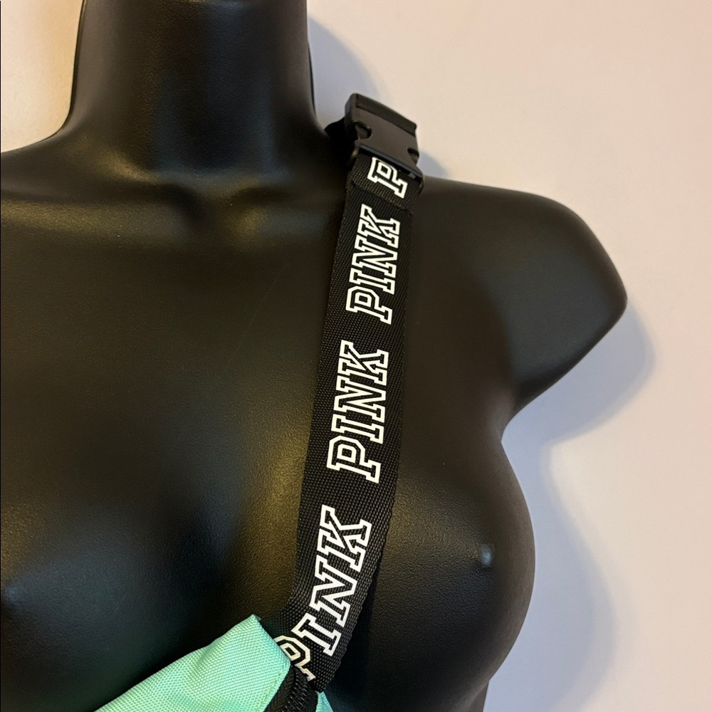 PINK Victoria’s Secret Light Turquoise Belt Bag Spellout Logo Adjustable Strap - Picture 4 of 13